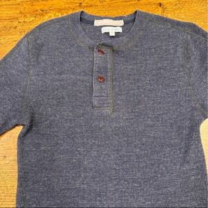 Wallace & Barnes Blue Henley Waffle Knit Thermal‎ Long Sleeve T Shirt Men's XS